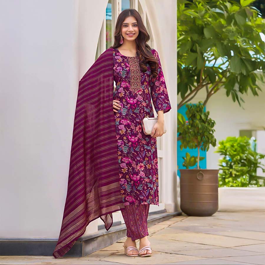 Magenta  Rayon Casual Wear Salwar Kameez