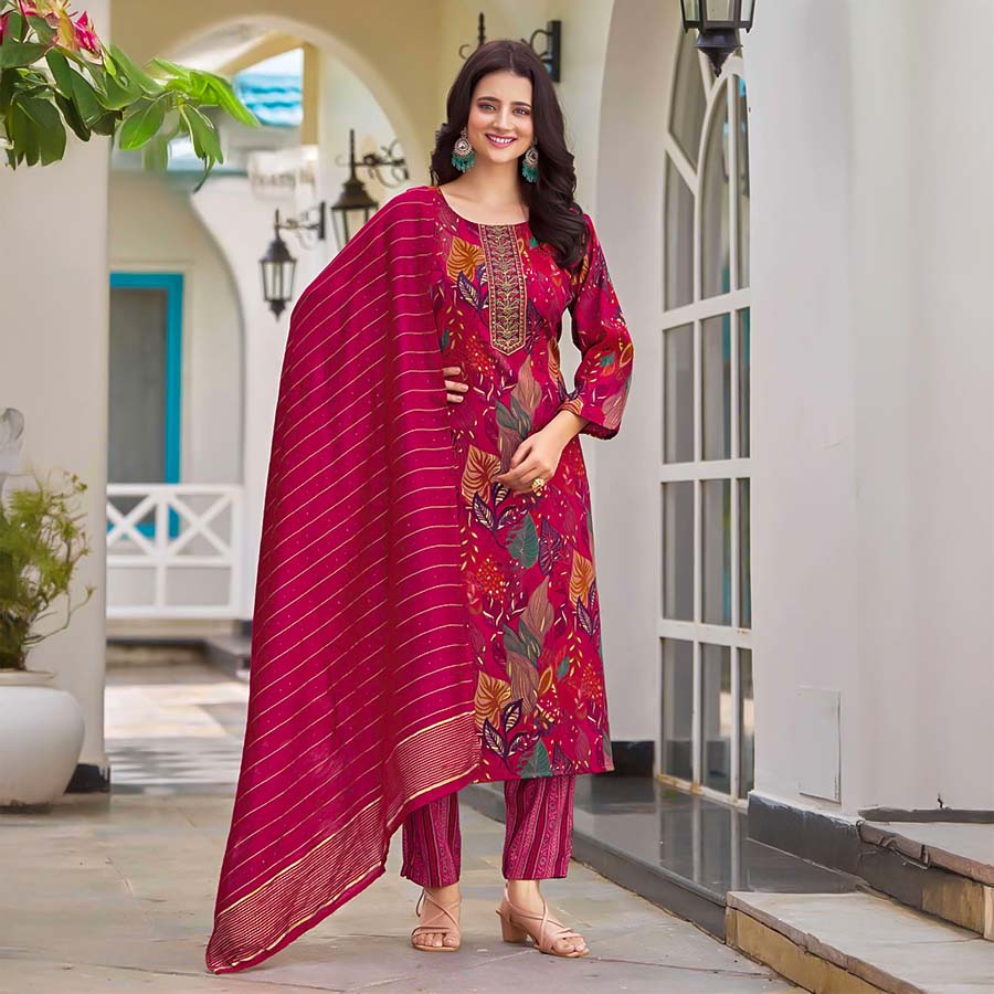 Red  Rayon Casual Wear Salwar Kameez