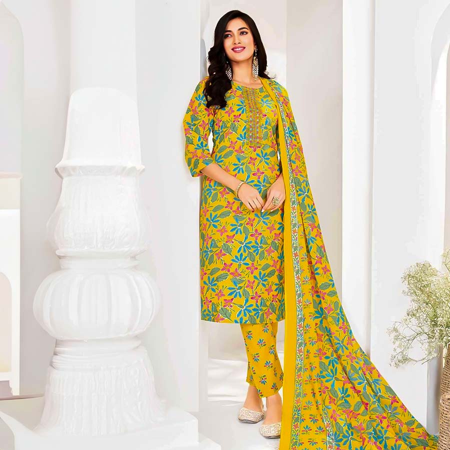 Green  Cotton Printed Salwar Kameez