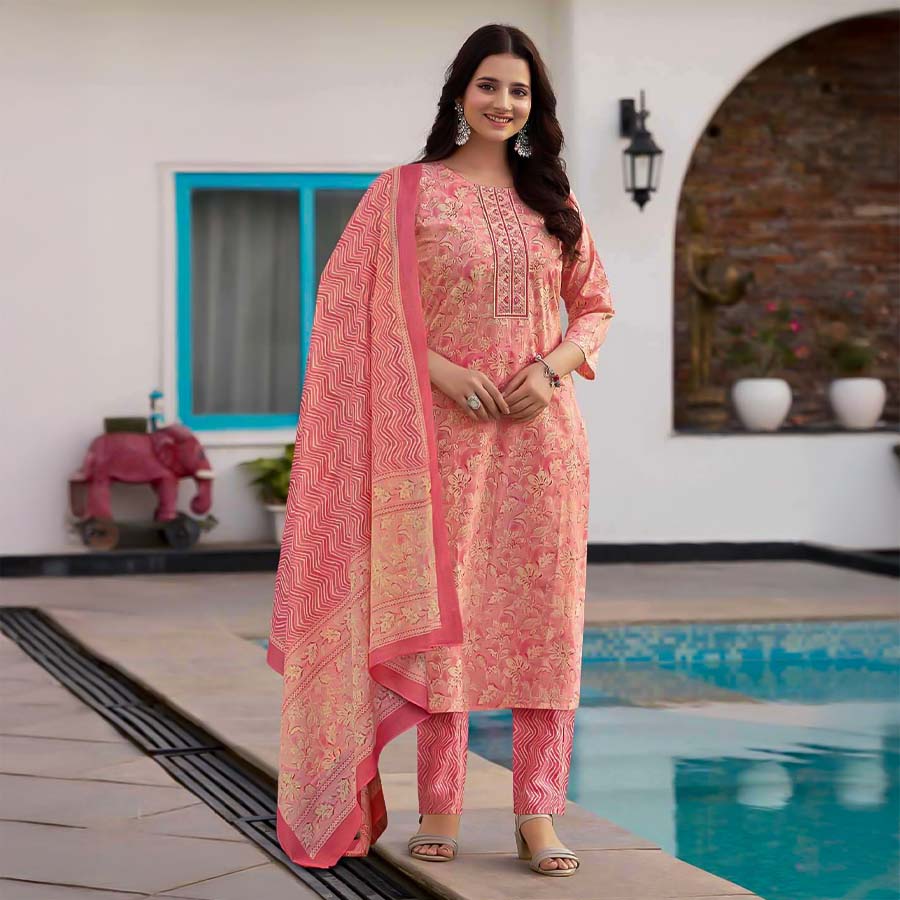 Pink  Cotton Casual Wear Salwar Kameez