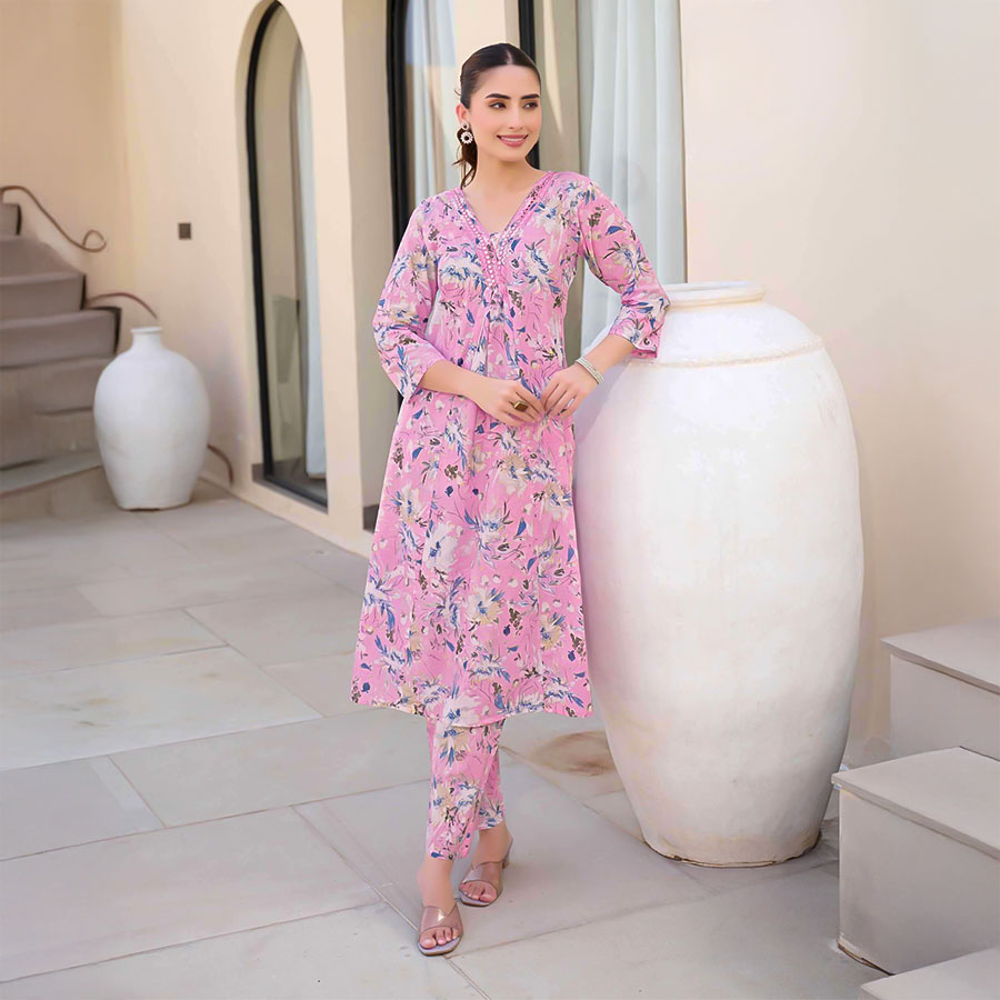 Purple  Cotton Printed Kurti