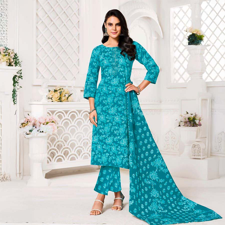 Blue  Cotton Casual Wear Salwar Kameez