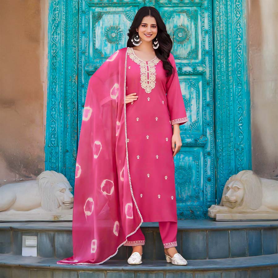 Pink  Liva Rayon Casual Wear Salwar Kameez
