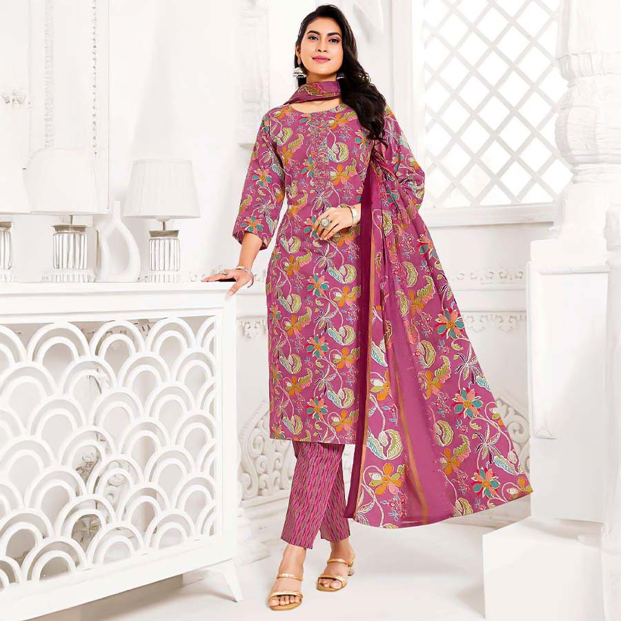 Pink  Cotton Casual Wear Salwar Kameez