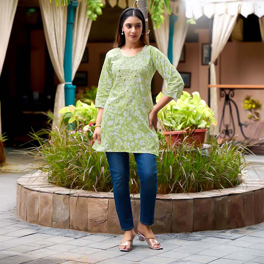 Green  Cotton Casual Wear Kurti