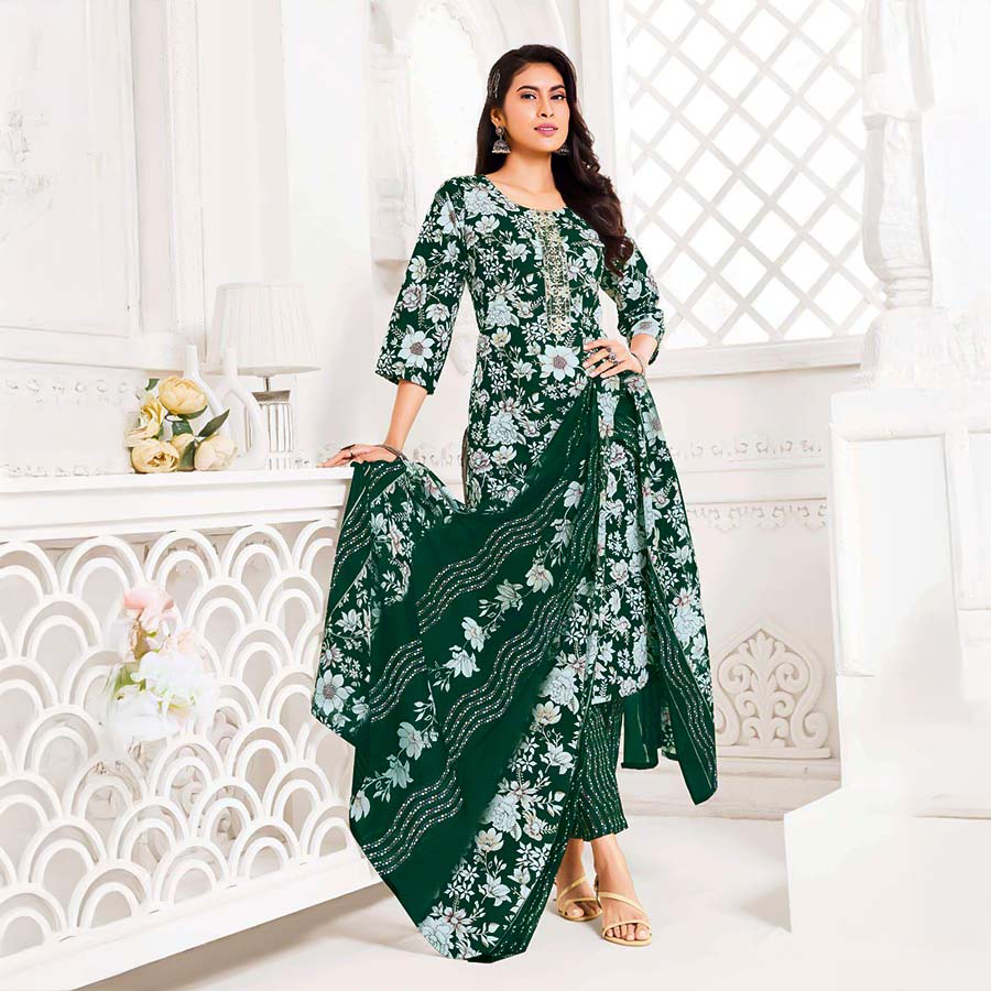 Green  Cotton Casual Wear Salwar Kameez