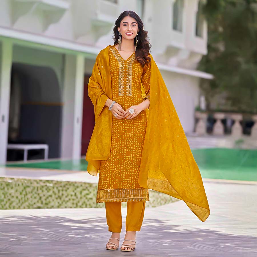 Yellow Rayon Casual Wear Salwar Kameez