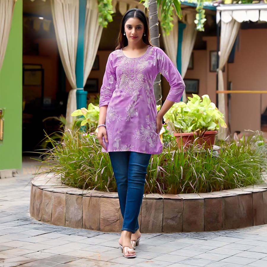Purple  Cotton Casual Wear Kurti