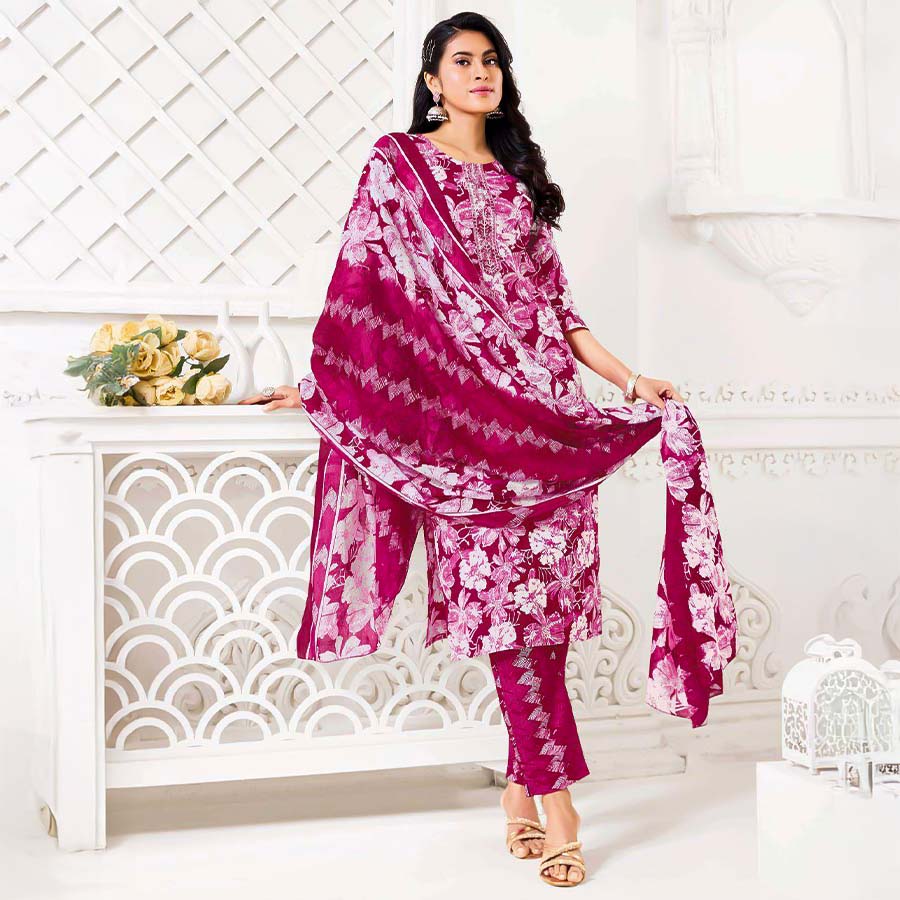 Magenta  Cotton Casual Wear Salwar Kameez