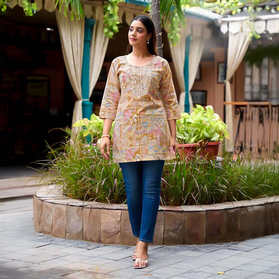 Yellow Cotton Casual Wear Kurti