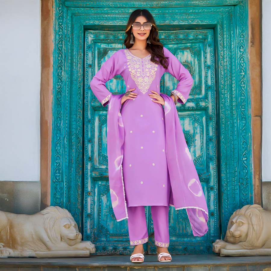 Purple Liva Rayon Casual Wear Salwar Kameez