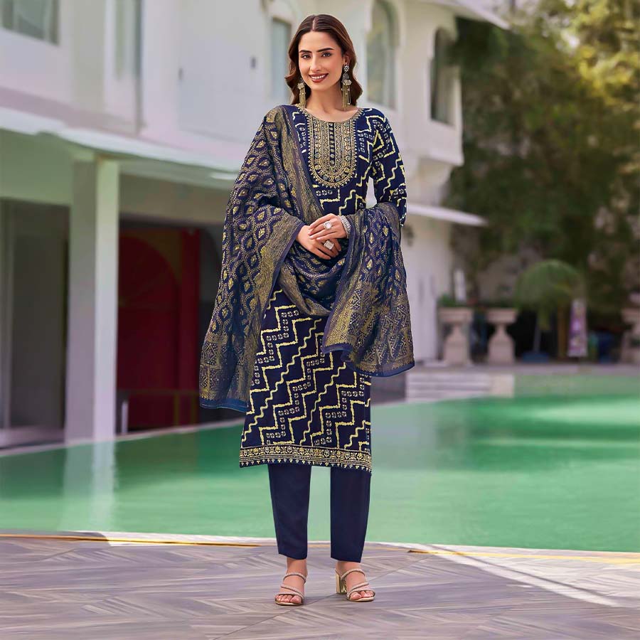 Blue  Rayon Casual Wear Salwar Kameez