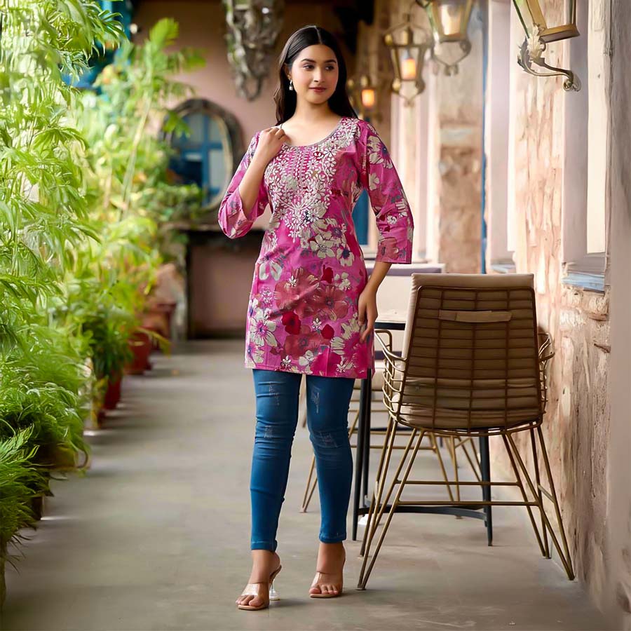 Pink Cotton Casual Wear Kurti
