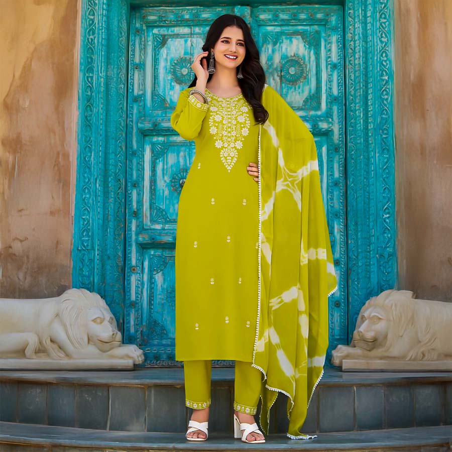 Green  Liva Rayon Casual Wear Salwar Kameez