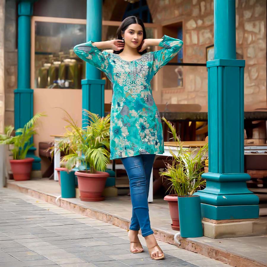 Blue Cotton Casual Wear Kurti
