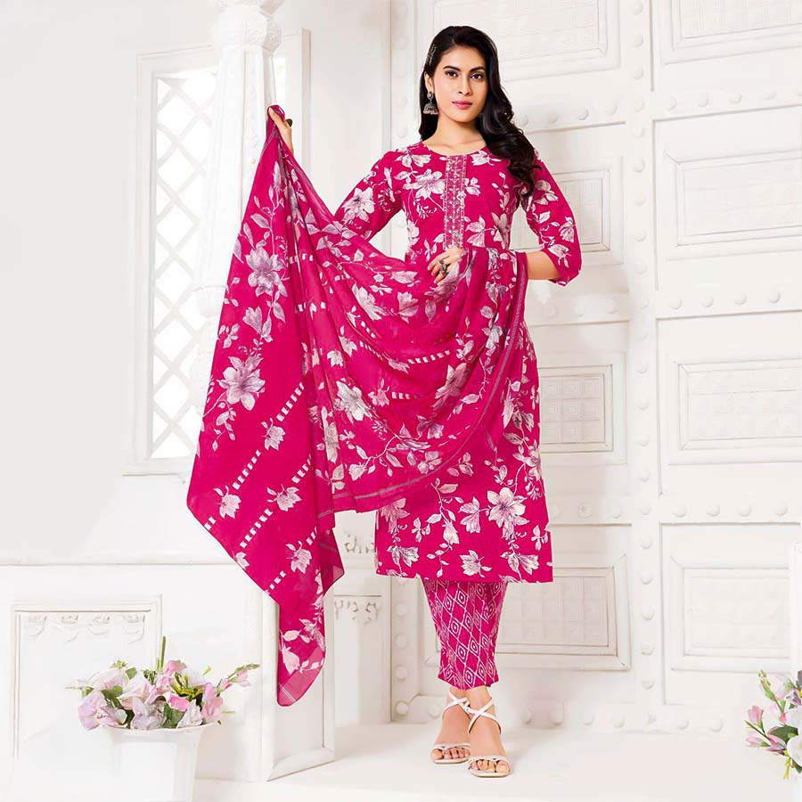 Magenta  Cotton Casual Wear Salwar Kameez