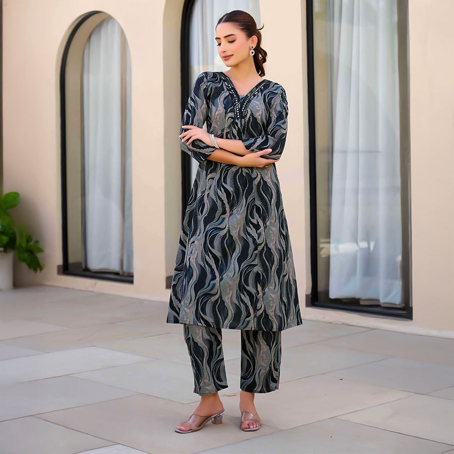 Black Cotton Printed Kurti