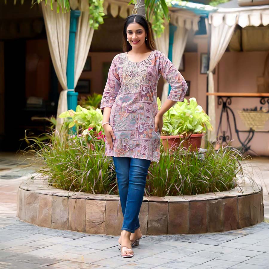 Purple  Cotton Casual Wear Kurti