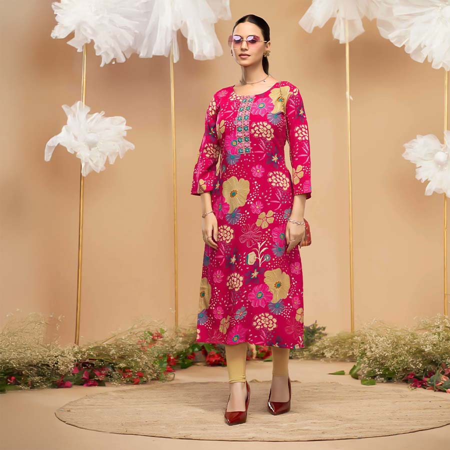 Magenta  Liva Printed Kurti