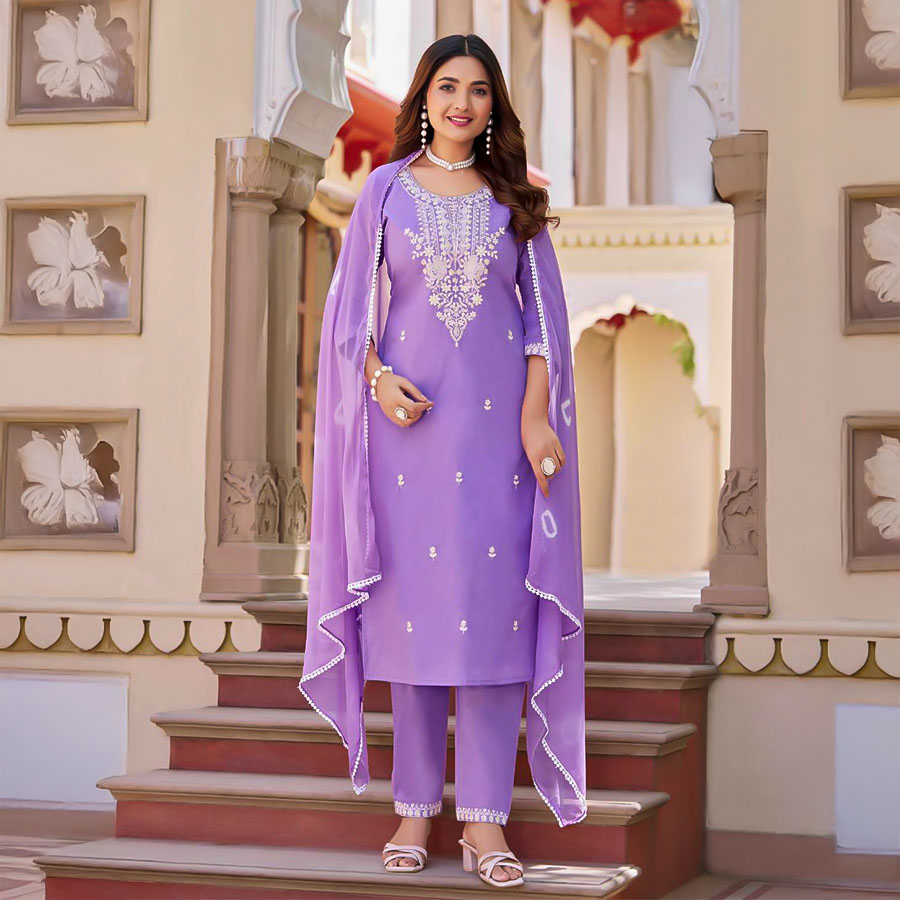 Purple  Cotton Casual Wear Salwar Kameez
