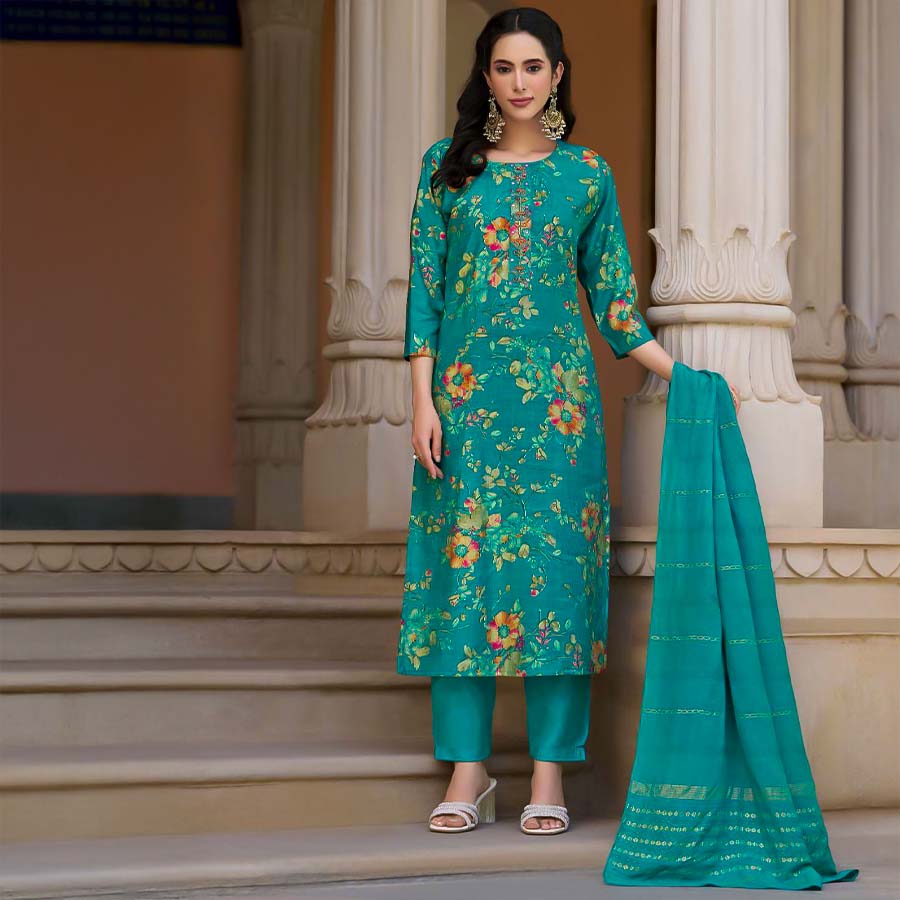 Green  Vertican Silk Casual Wear Salwar Kameez