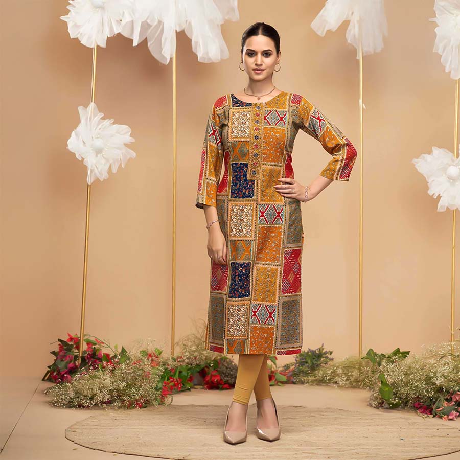 Yellow Liva Printed Kurti