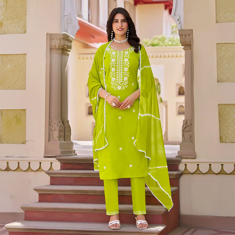 Green  Cotton Casual Wear Salwar Kameez