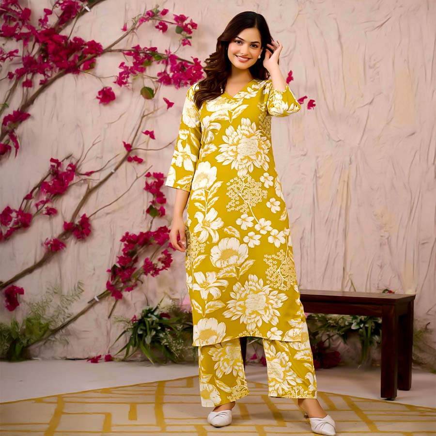 Yellow Rayon Casual Wear Kurti