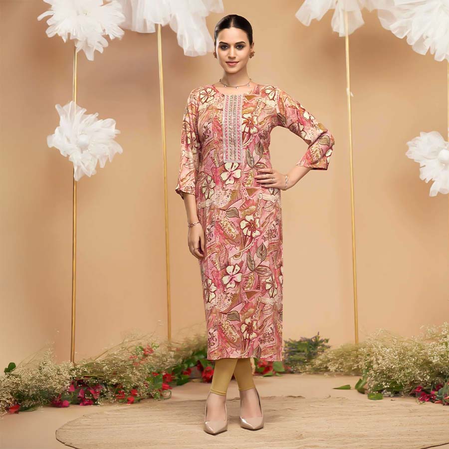 Pink  Liva Printed Kurti