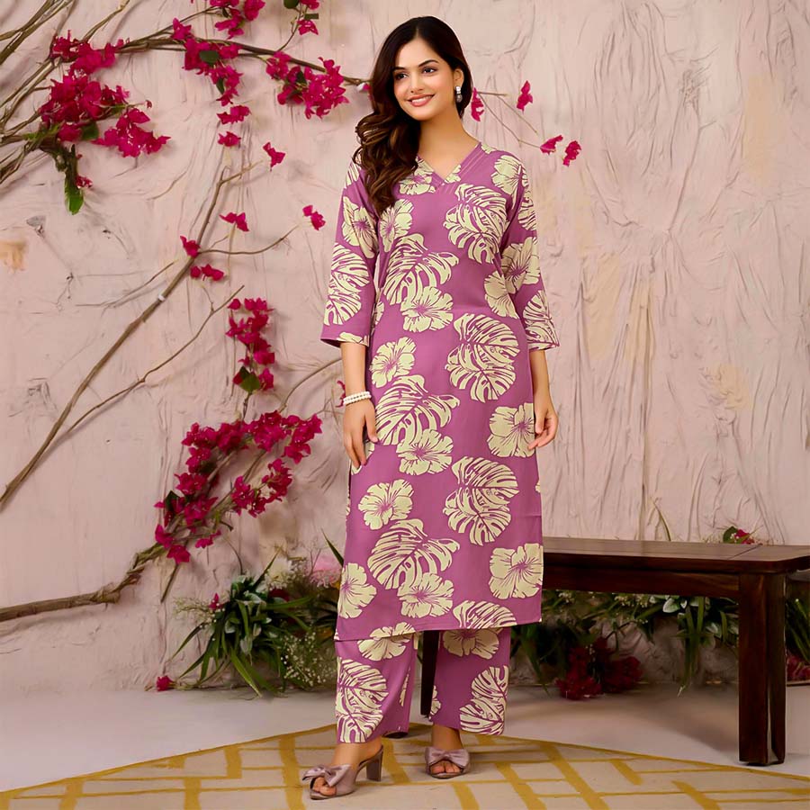Purple Rayon Casual Wear Kurti