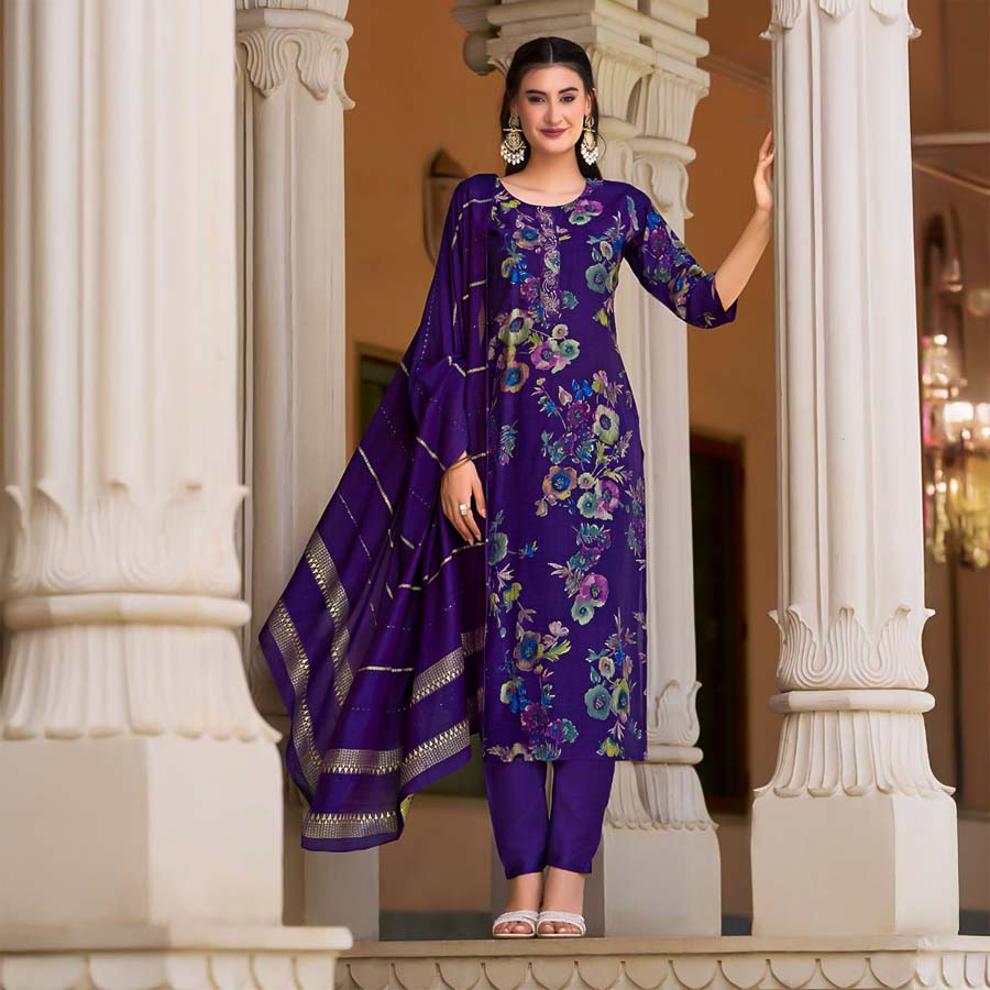 Violet Vertican Silk Casual Wear Salwar Kameez