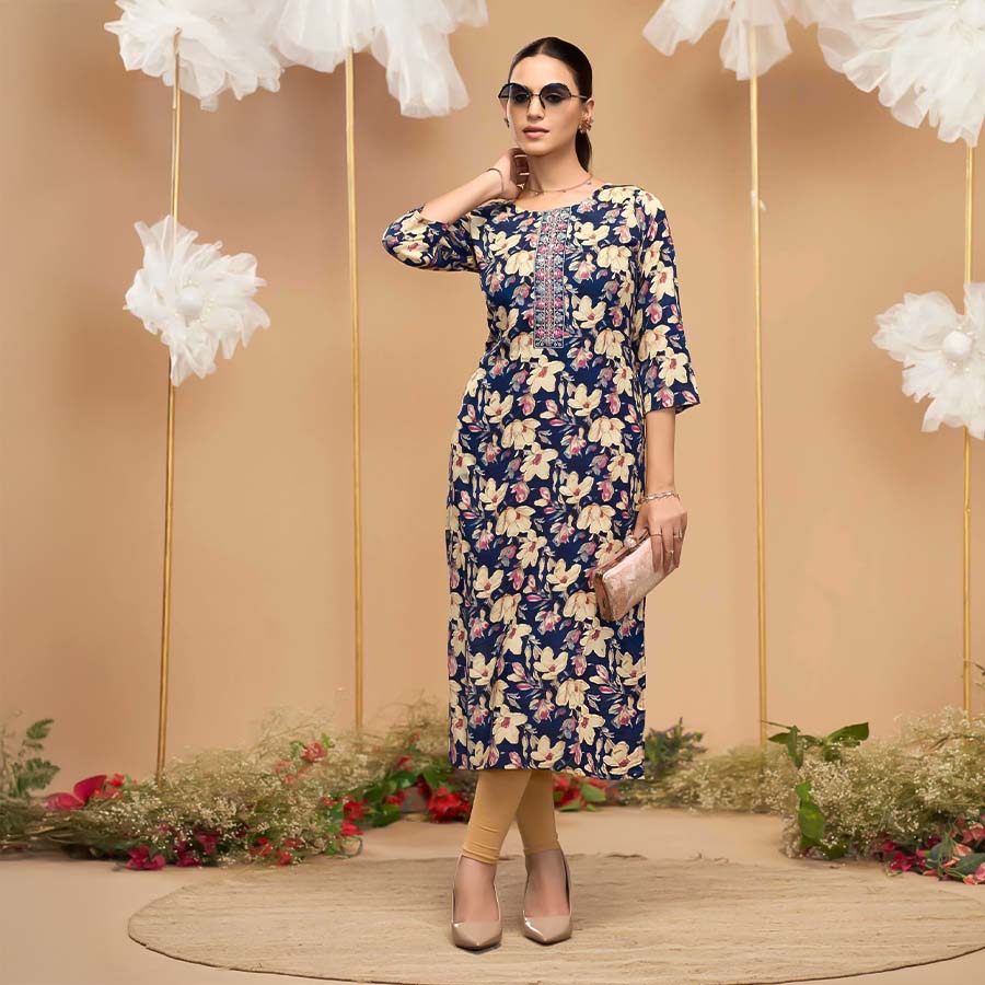 Blue Liva Printed Kurti