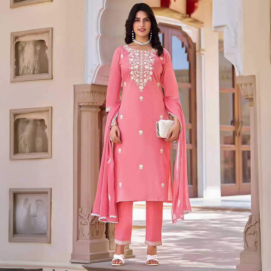 Pink  Cotton Casual Wear Salwar Kameez