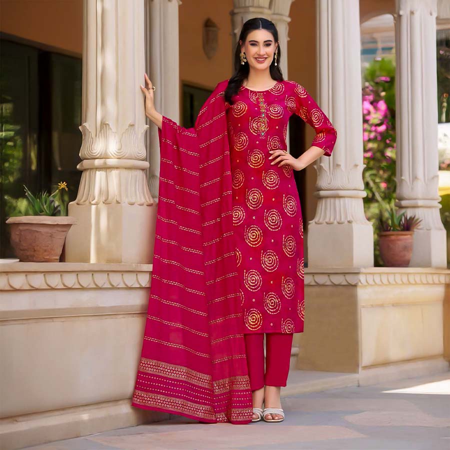 Red  Vertican Silk Casual Wear Salwar Kameez