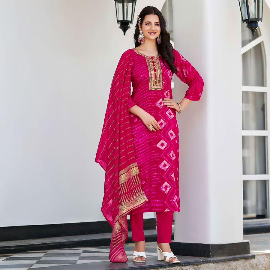 Magenta  Rayon Casual Wear Salwar Kameez