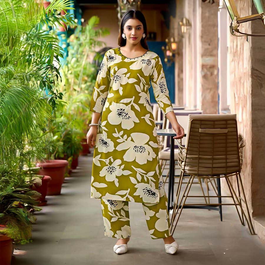 Green  Rayon Printed Kurti