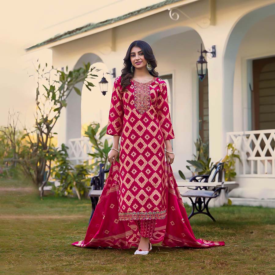 Red Modal Printed Salwar Kameez