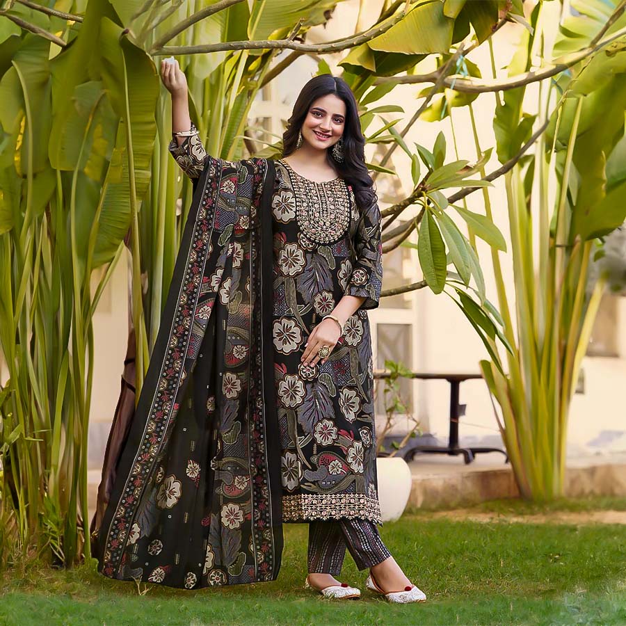 Black Modal Printed Salwar Kameez