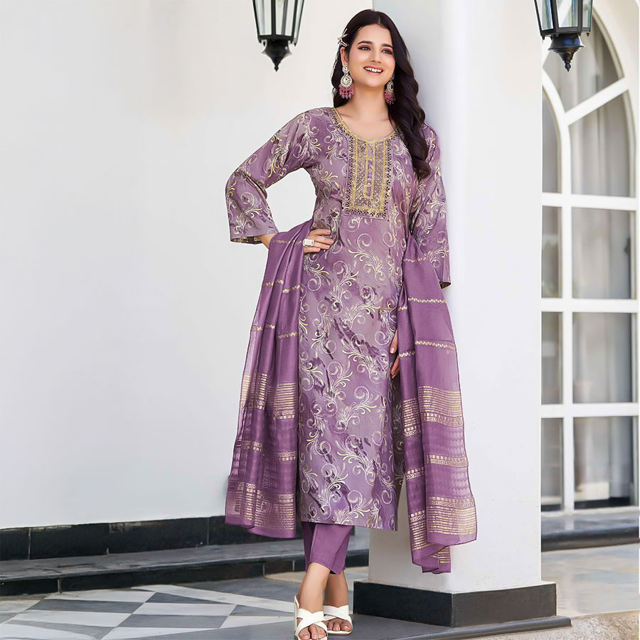 Purple Rayon Casual Wear Salwar Kameez