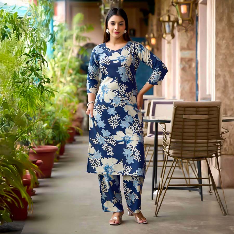 Blue  Rayon Printed Kurti