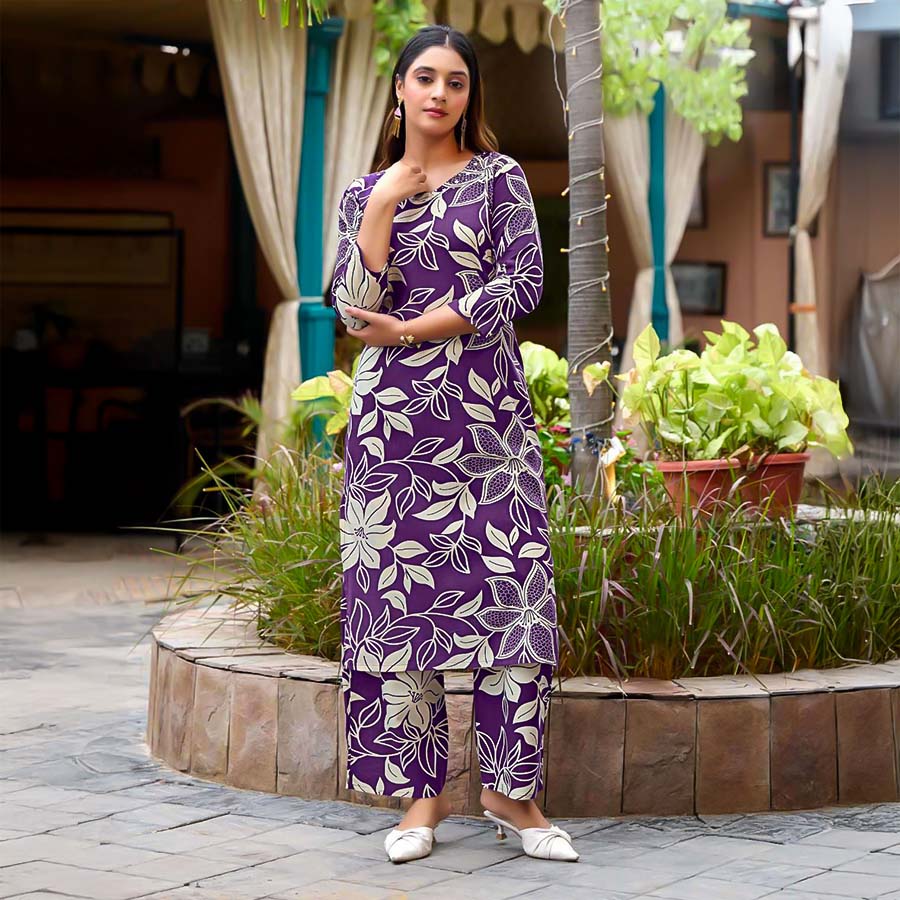 Violet Rayon Printed Kurti