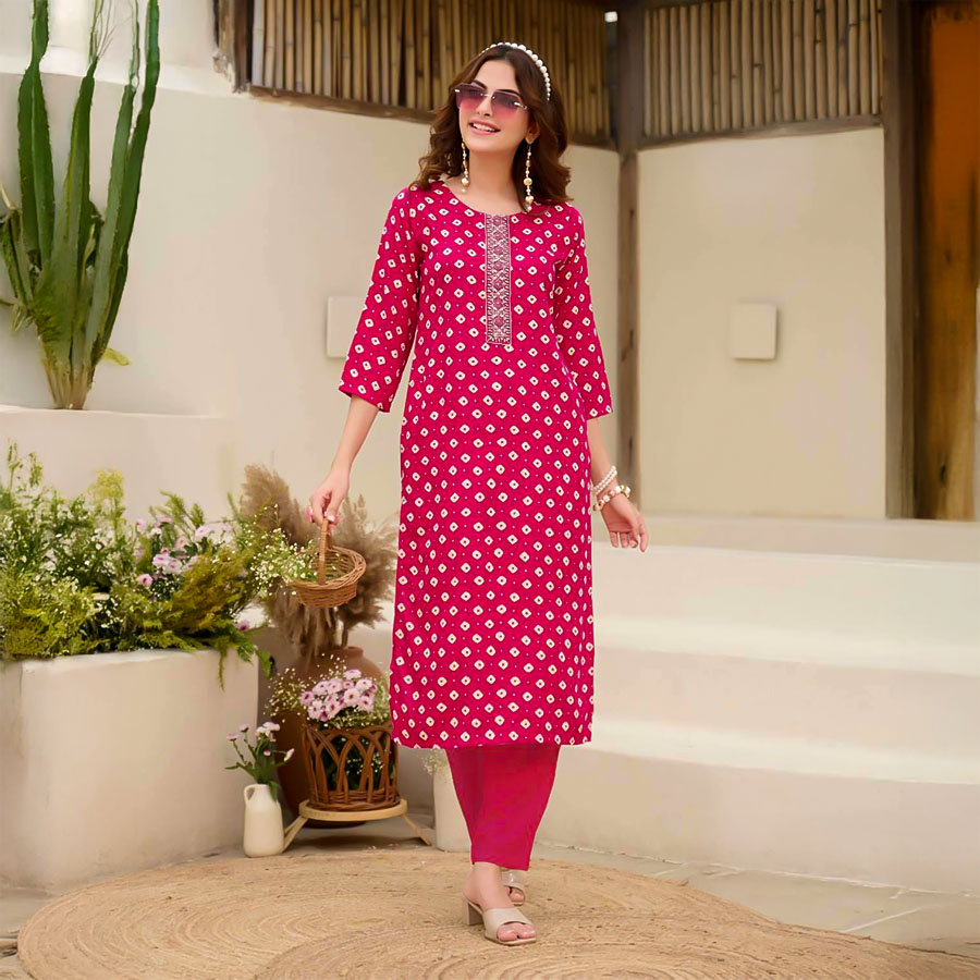 Magenta  Rayon Printed Kurti