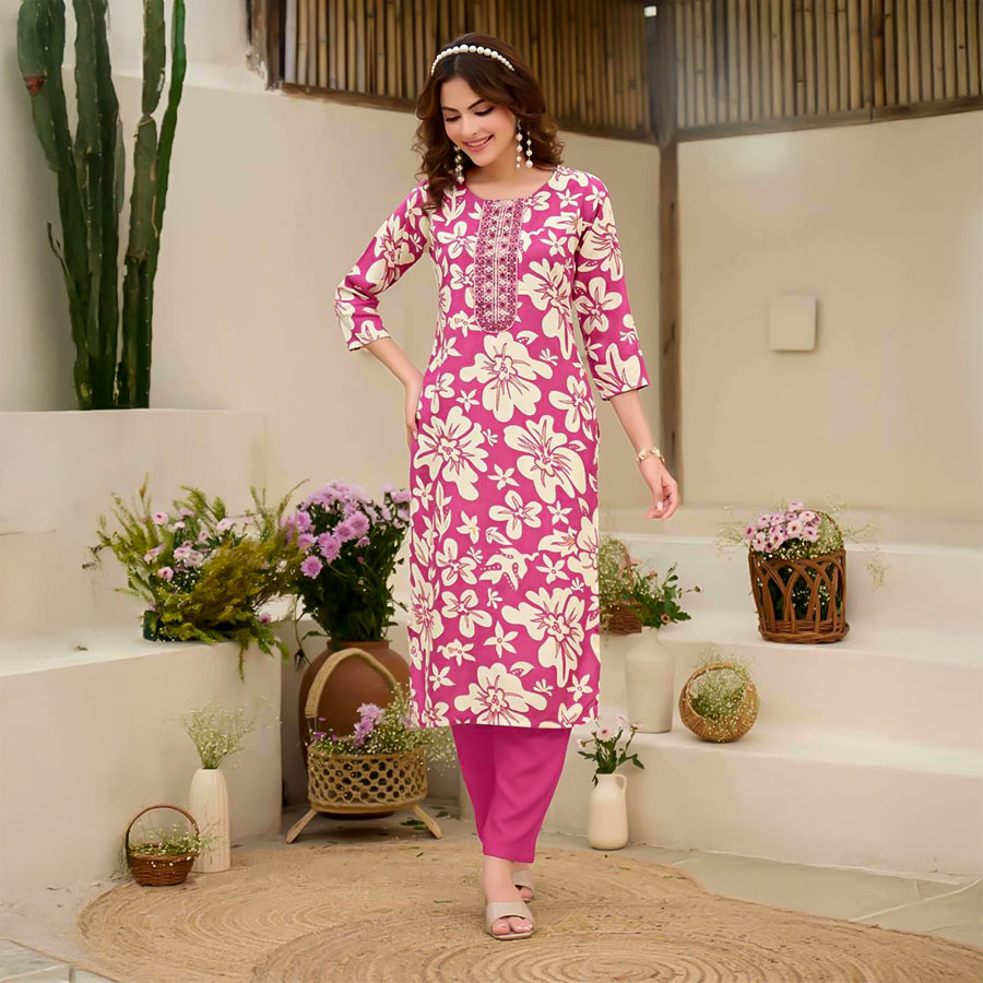 Pink  Rayon Printed Kurti