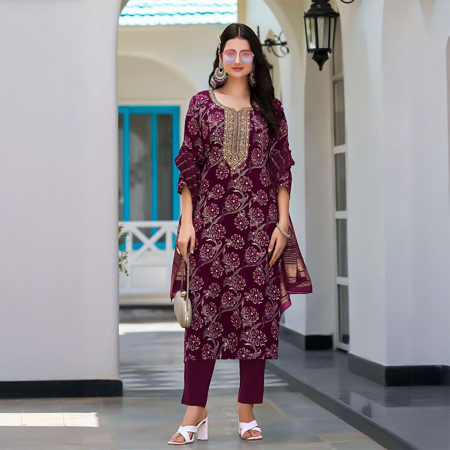 Violet Rayon Casual Wear Salwar Kameez