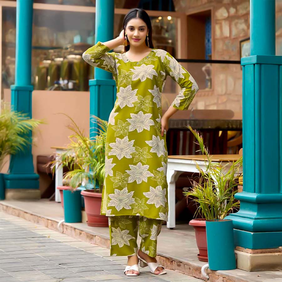Green  Rayon Printed Kurti