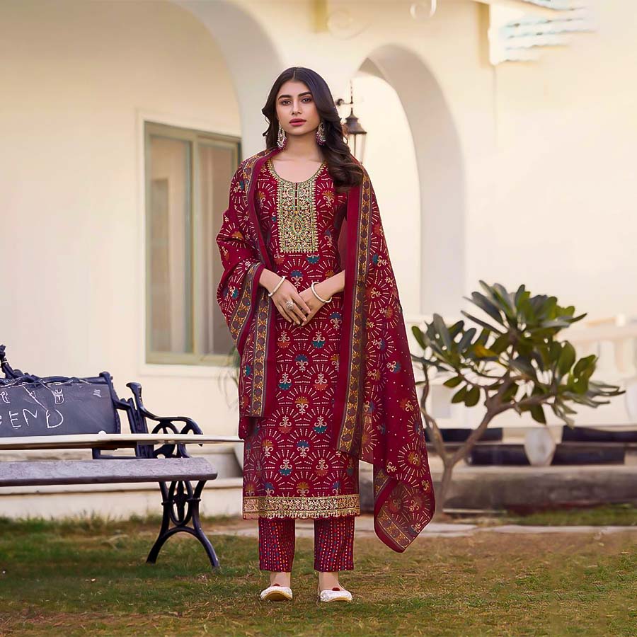 Red Modal Printed Salwar Kameez