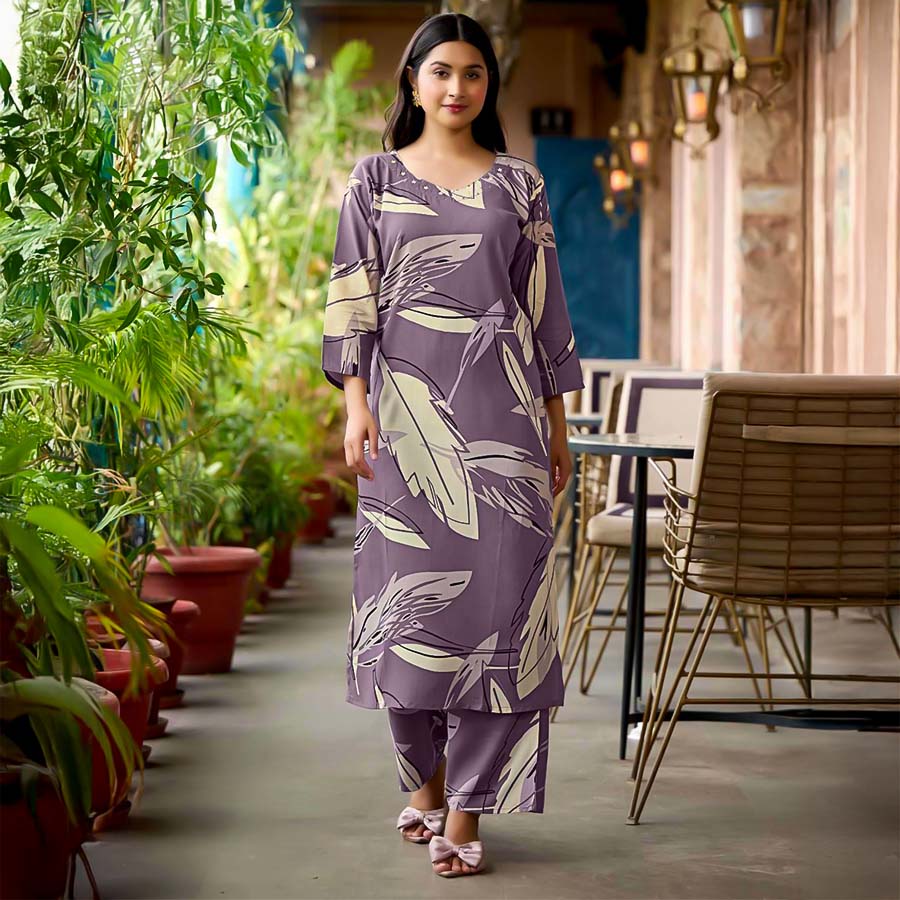 Purple Rayon Printed Kurti