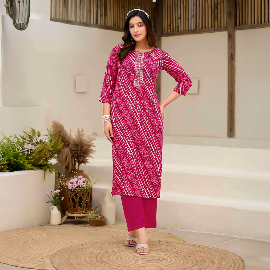 Magenta  Rayon Printed Kurti