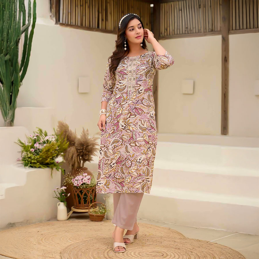 Purple Rayon Printed Kurti
