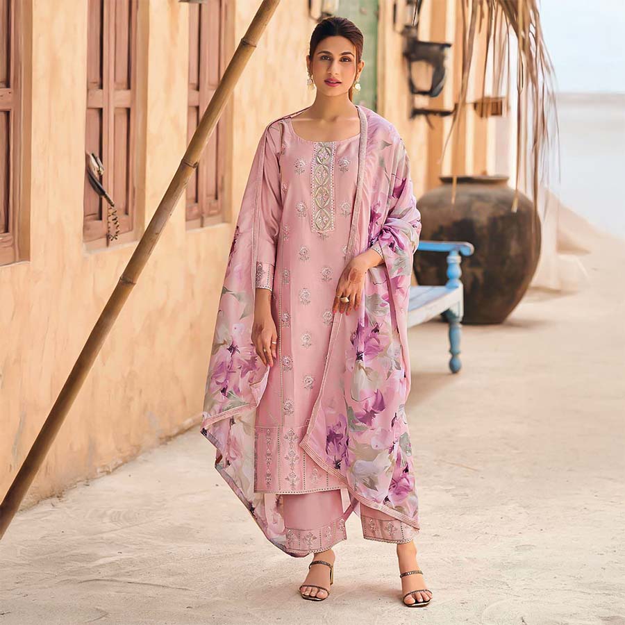Pink  Jam Cotton Casual Wear Salwar Kameez
